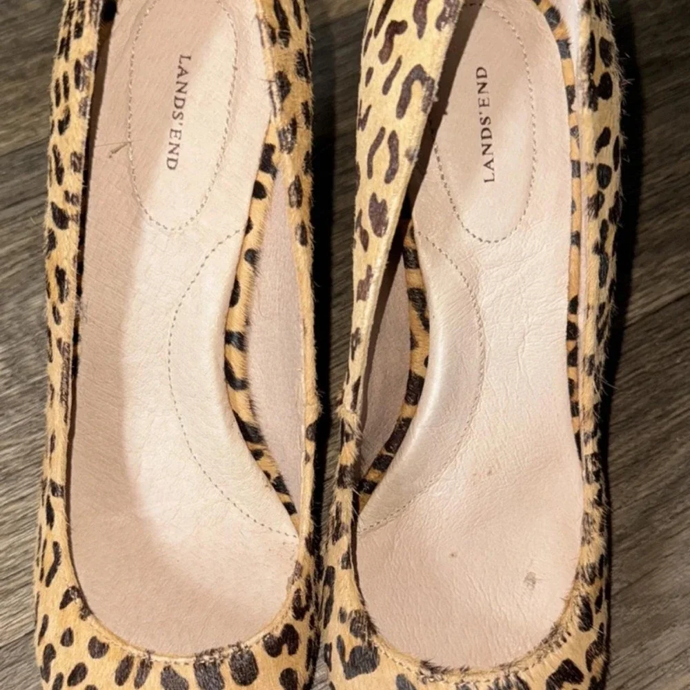 Lands End Leopard Print Heels Fur Comfort Women's  7.5 Animal Print